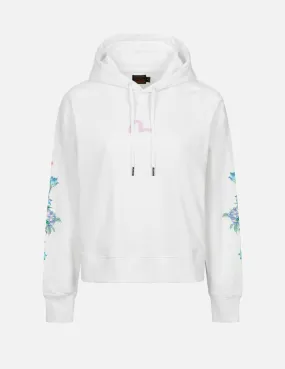 3D Seagull Print and Floral Embroidery Cropped Hoodie