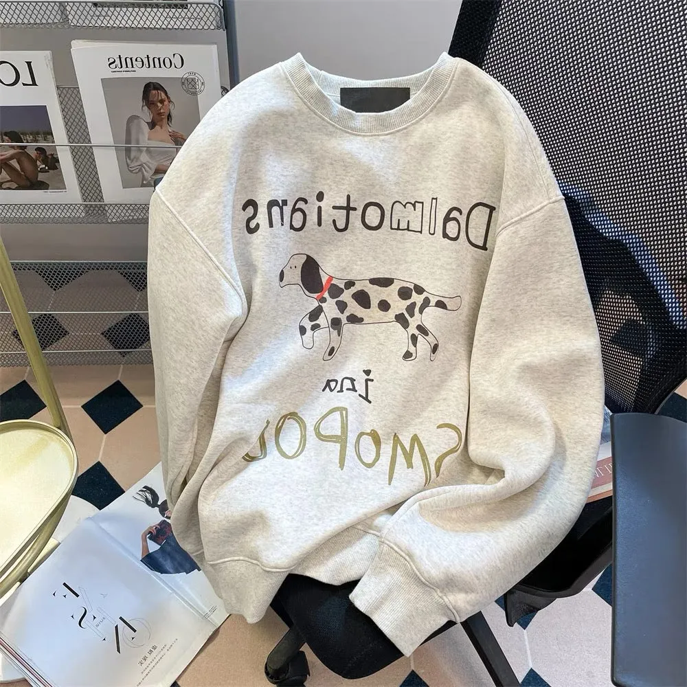 American loose bf lazy style cute spotted dog sweater men and women spring and autumn couples casual shoulder inner top