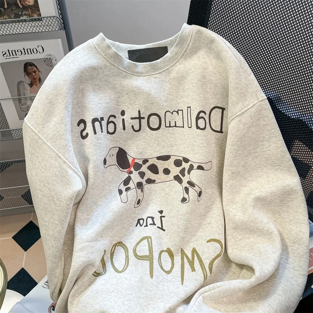 American loose bf lazy style cute spotted dog sweater men and women spring and autumn couples casual shoulder inner top