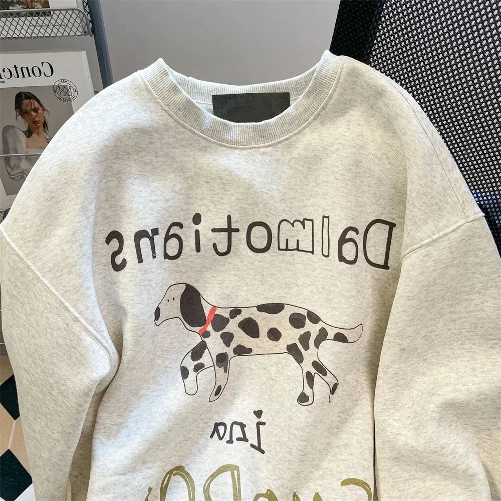 American loose bf lazy style cute spotted dog sweater men and women spring and autumn couples casual shoulder inner top