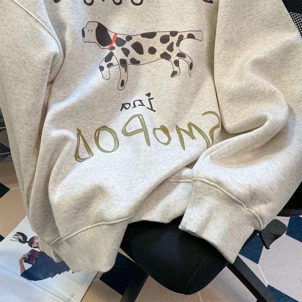 American loose bf lazy style cute spotted dog sweater men and women spring and autumn couples casual shoulder inner top