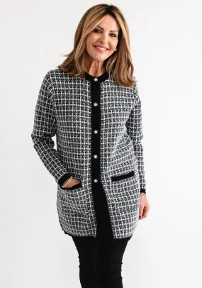 Anonymous Fluffy Knit Check Button Cardigan, Black