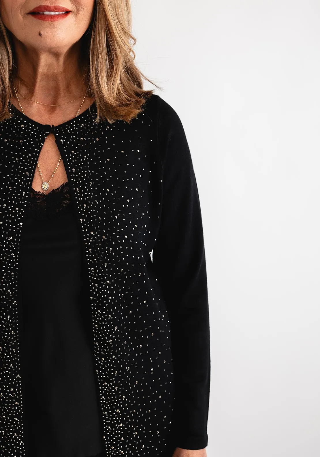 Anonymous Open Front Embellished Cardigan, Black