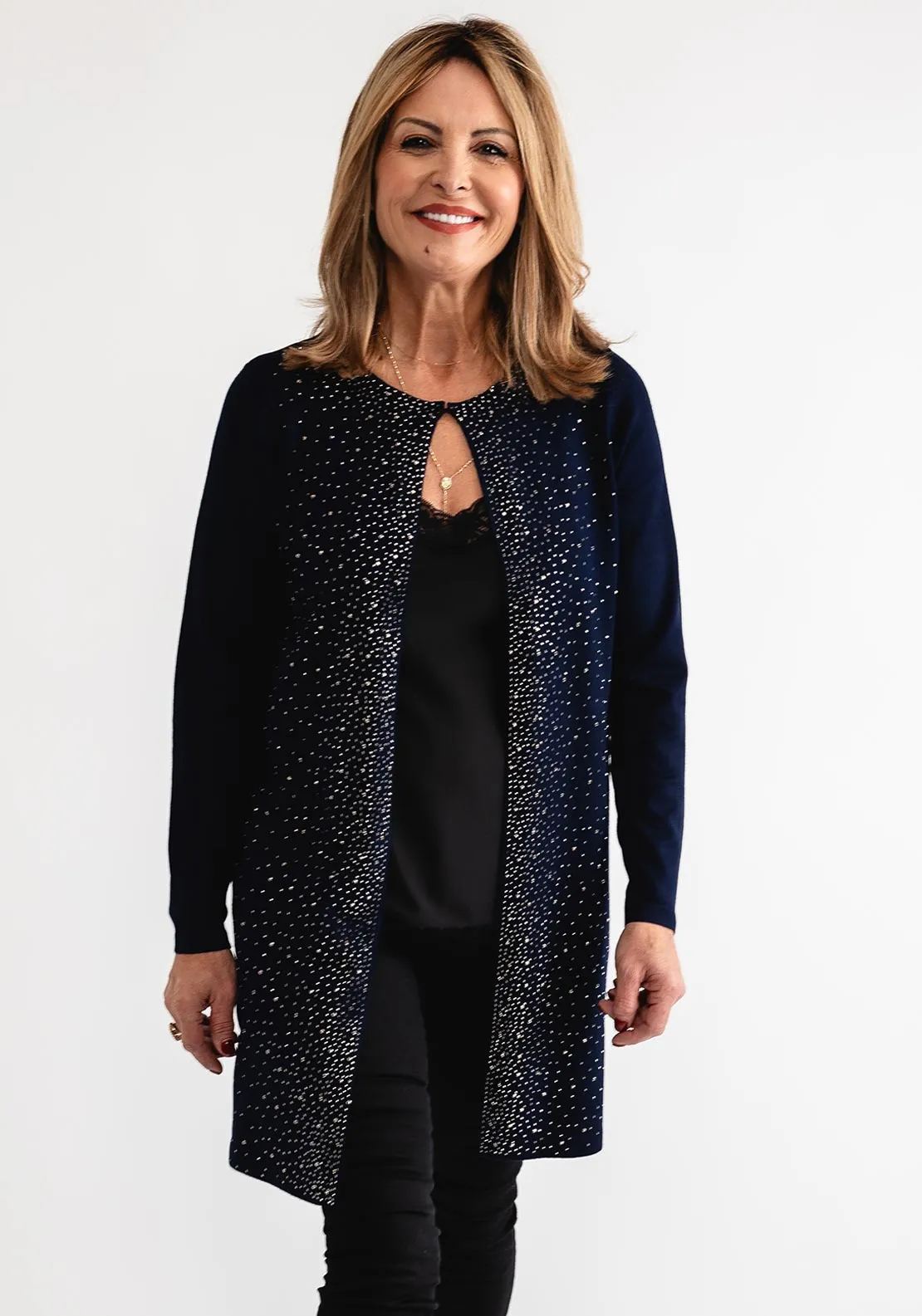 Anonymous Open Front Embellished Cardigan, Navy