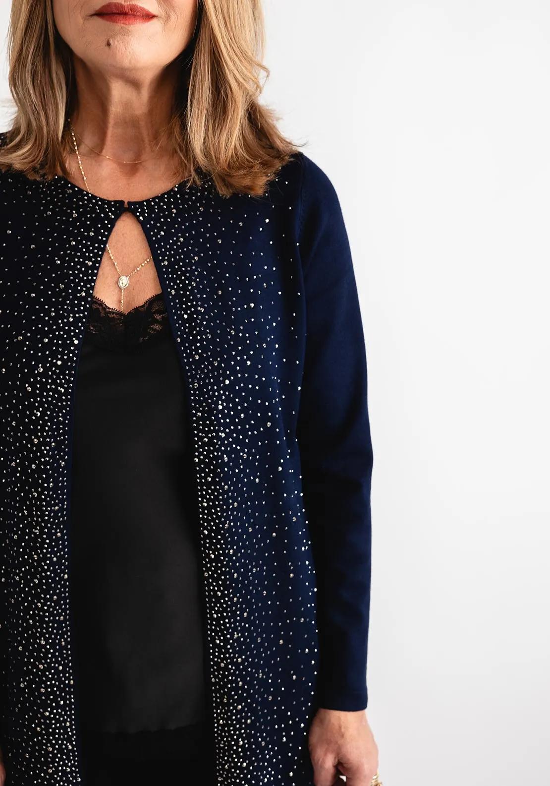 Anonymous Open Front Embellished Cardigan, Navy