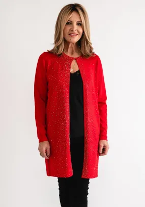 Anonymous Open Front Embellished Cardigan, Red