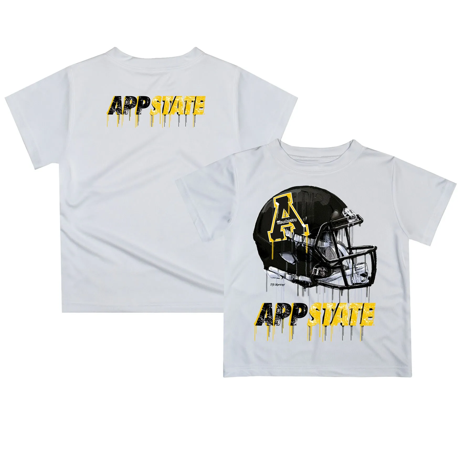 Appalachian State Mountaineers Youth White Team Logo Dripping Helmet T-Shirt