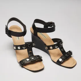 Balenciaga Black Leather Studded Wedge Sandals Size 39