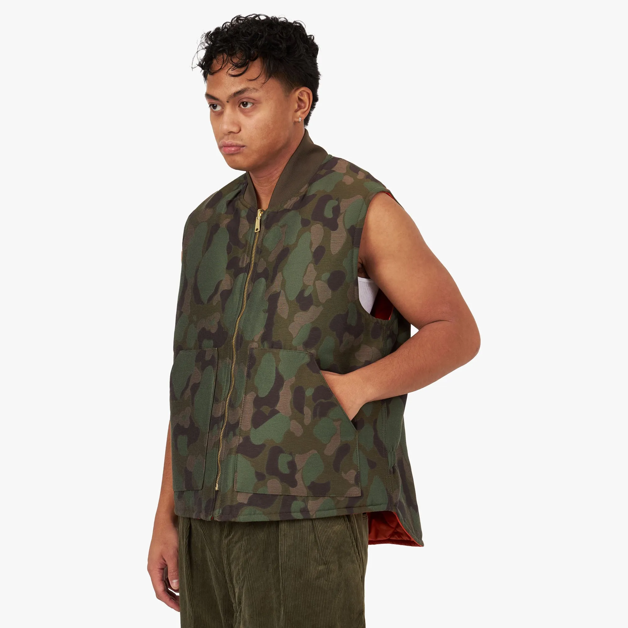 BEAMS PLUS Reversible WORK Puff Vest Camo Jacquard / Camo