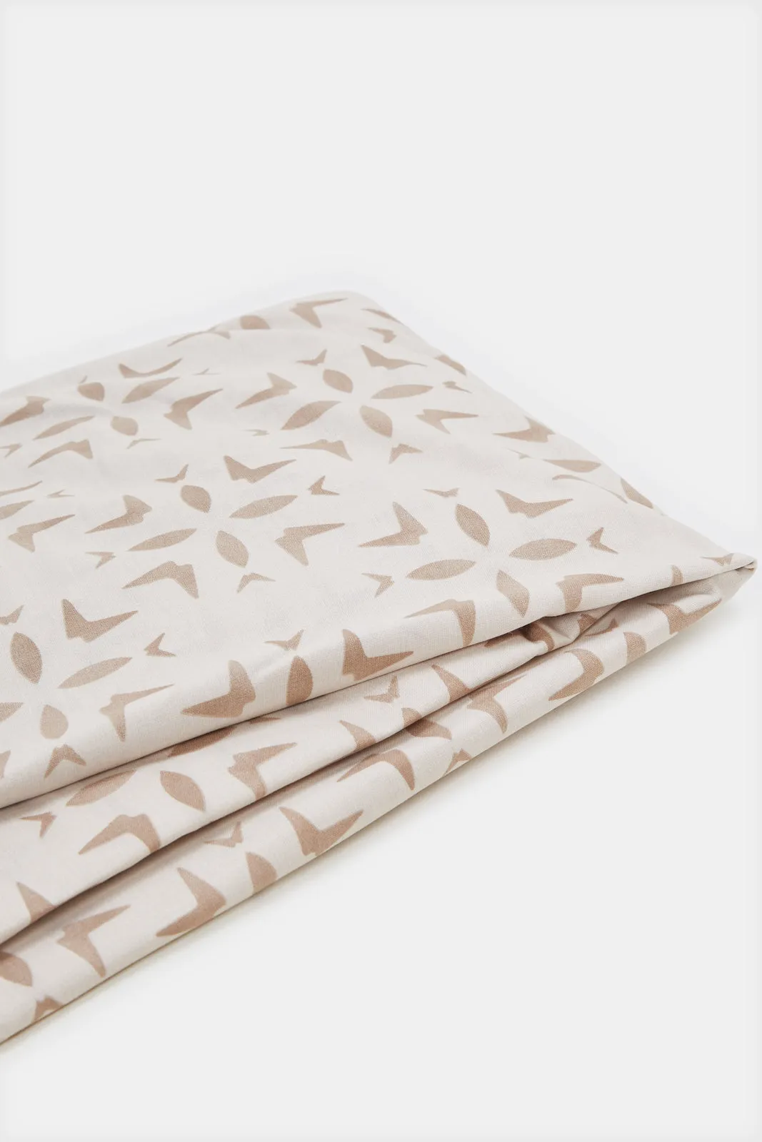 Beige Geometric Printed Fitted Sheet (Double Size)