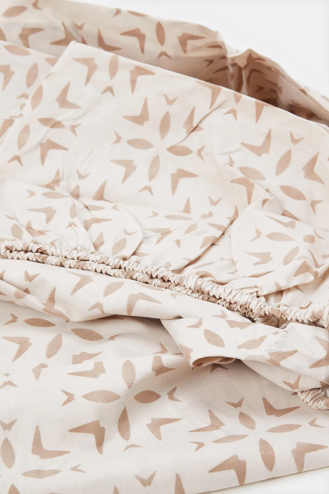 Beige Geometric Printed Fitted Sheet (Double Size)