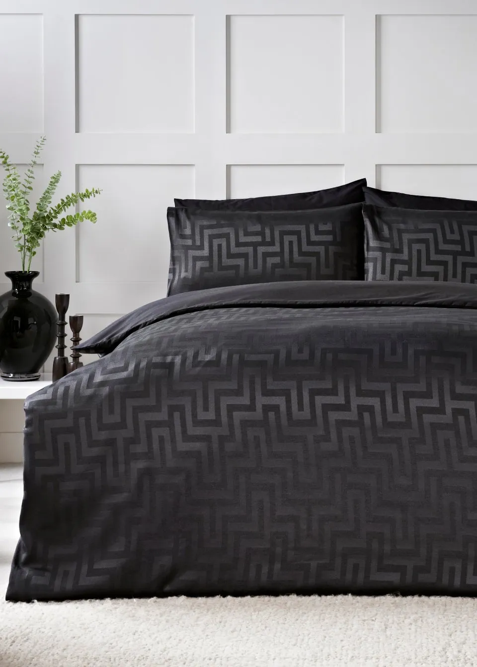 Black Greek Key Jacquard Reversible Cotton Rich Duvet Cover