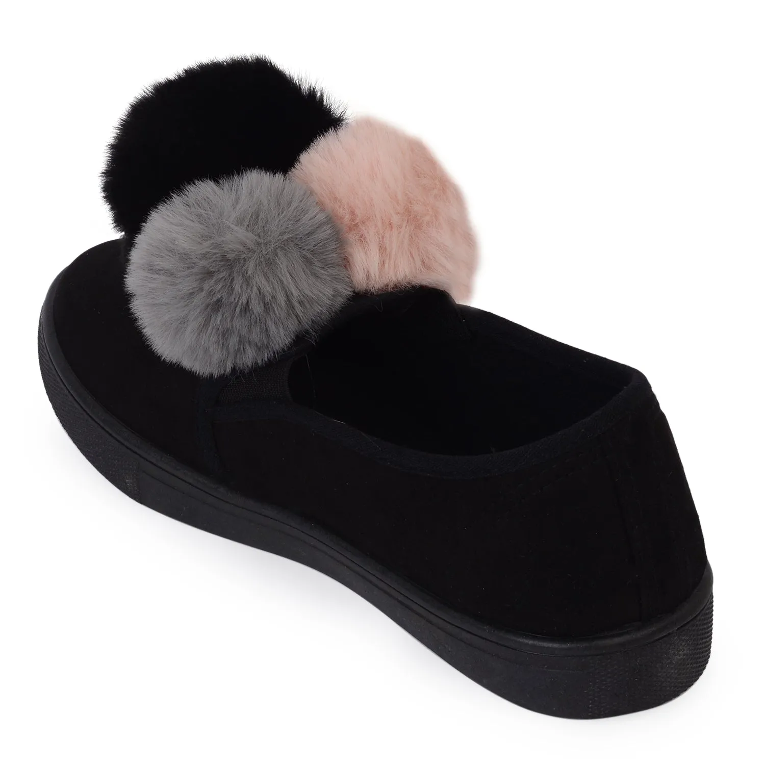 Black Slip On Pom Pom Trainers