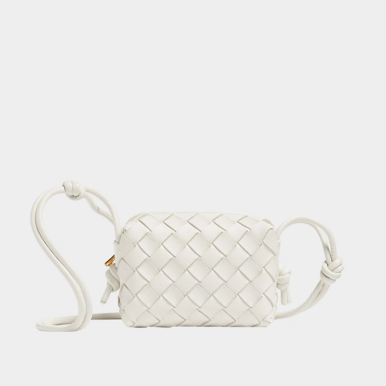 BOTTEGA VENETA Candy Loop Micro Intrecciato Leather Camera Bag - WHITE  GOLD