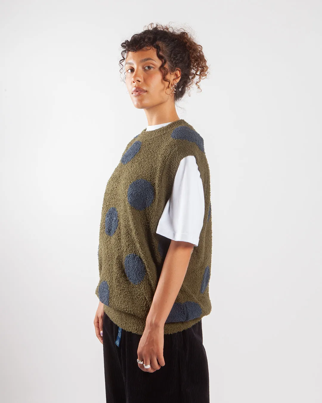 Brain Dead Teddy Fur Dot Knit Sweater Vest Olive