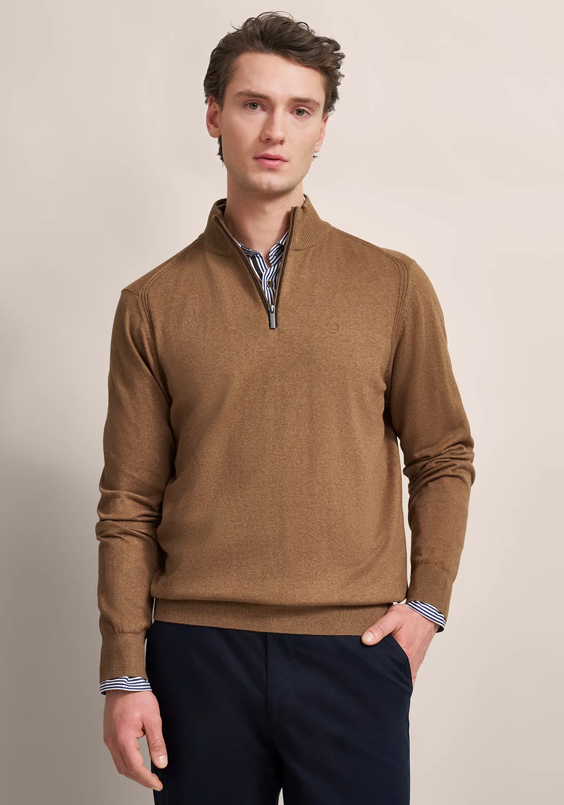 Bugatti Troyer Quarter Zip Knit Sweater, Tan