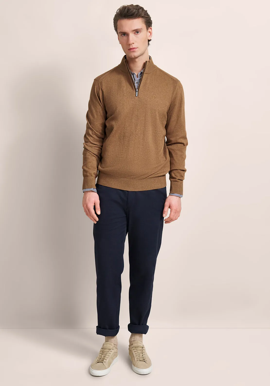 Bugatti Troyer Quarter Zip Knit Sweater, Tan