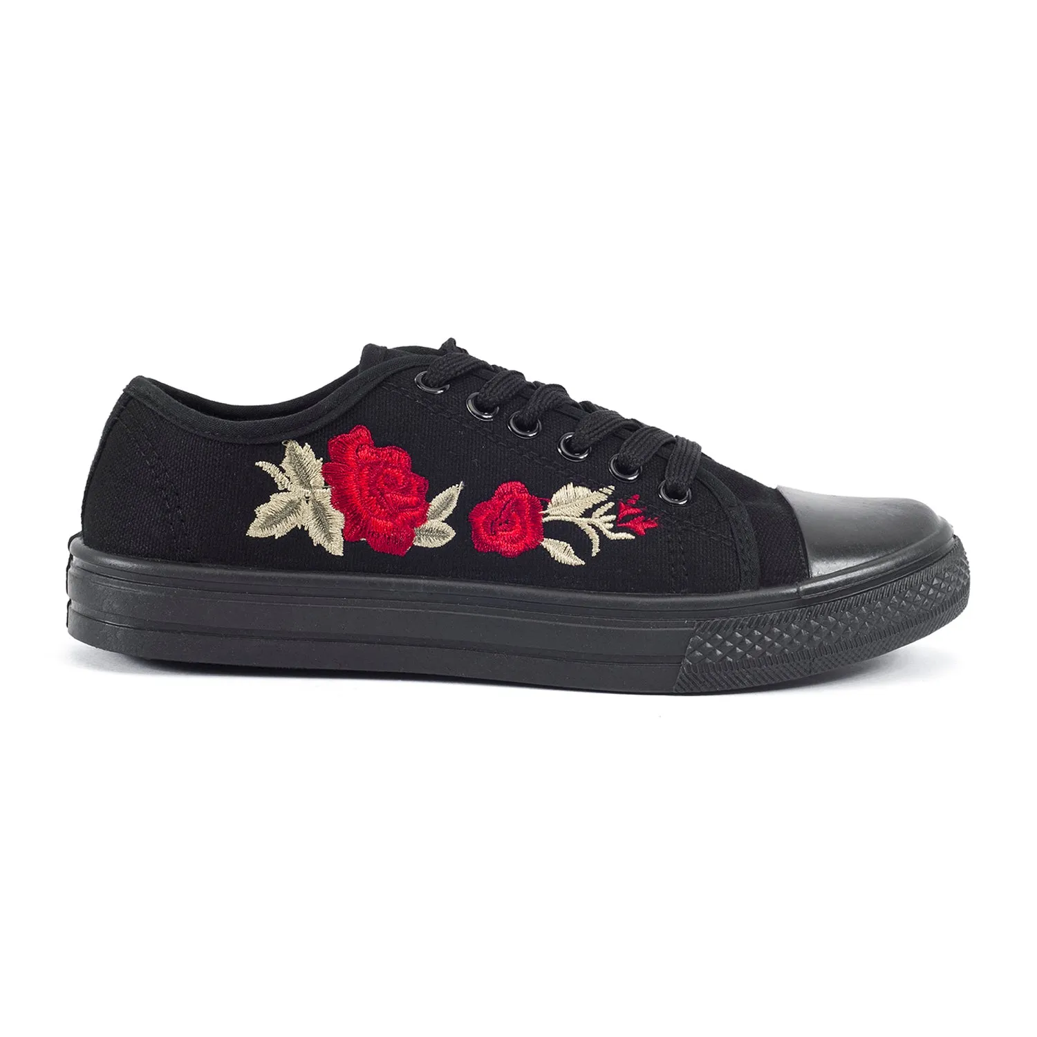 Canvas Lace Up Embroidery Trainers