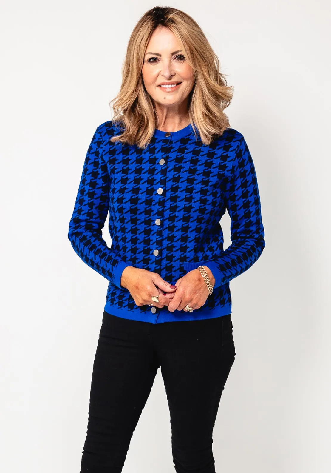 Castle Of Ireland Houndstooth Knit Cardigan, Blue