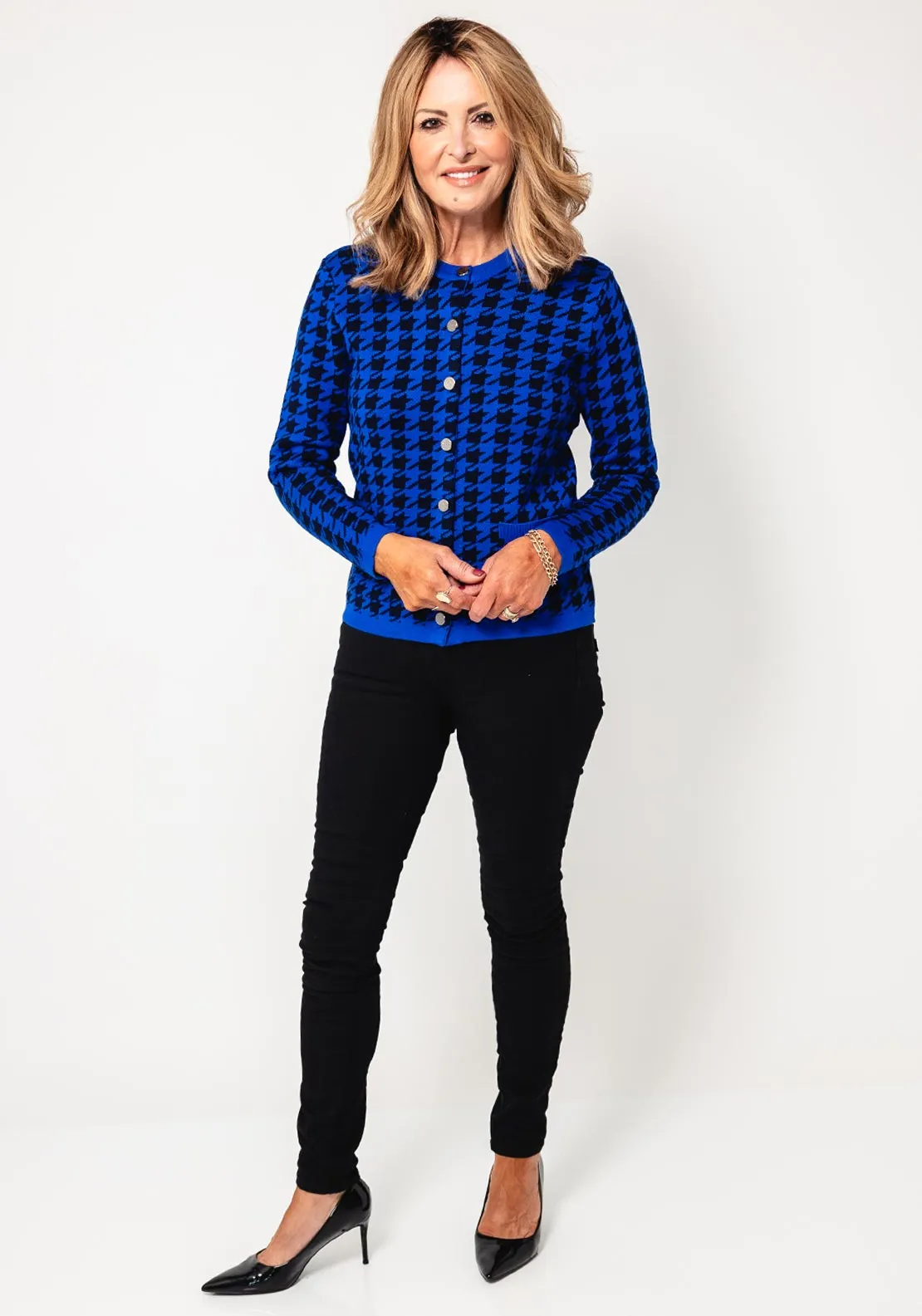 Castle Of Ireland Houndstooth Knit Cardigan, Blue