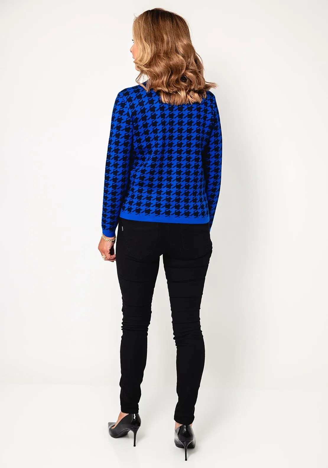 Castle Of Ireland Houndstooth Knit Cardigan, Blue