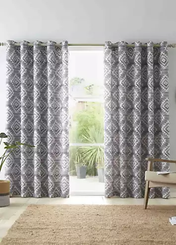 Catherine Lansfield Aztec Geo Pair of Lined Eyelet Curtains | Kaleidoscope