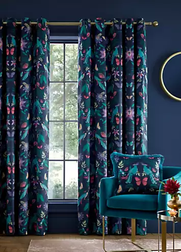 Catherine Lansfield Mya Tropical Birds Pair of Lined Eyelet Curtains | Kaleidoscope