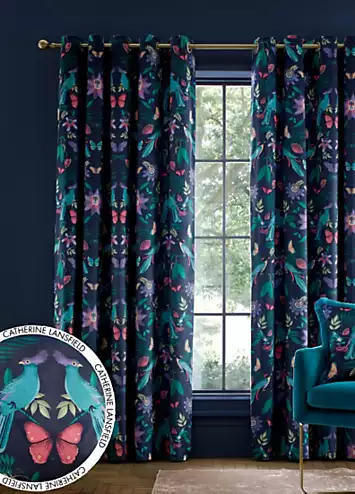 Catherine Lansfield Mya Tropical Birds Pair of Lined Eyelet Curtains | Kaleidoscope