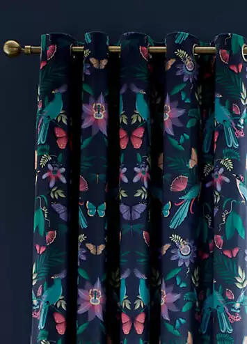 Catherine Lansfield Mya Tropical Birds Pair of Lined Eyelet Curtains | Kaleidoscope