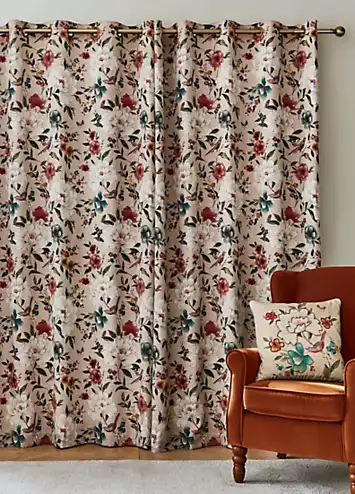 Catherine Lansfield Pippa Floral Birds Pair of Lined Eyelet Curtains | Kaleidoscope