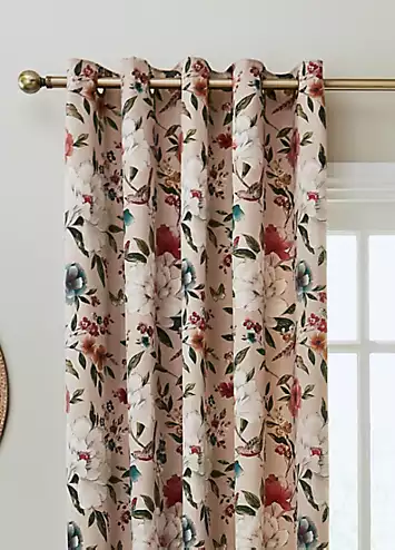 Catherine Lansfield Pippa Floral Birds Pair of Lined Eyelet Curtains | Kaleidoscope