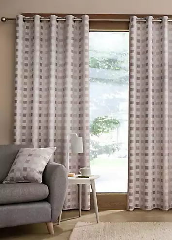 Catherine Lansfield Wilson Check Pair of Blackout Eyelet Curtains | Kaleidoscope