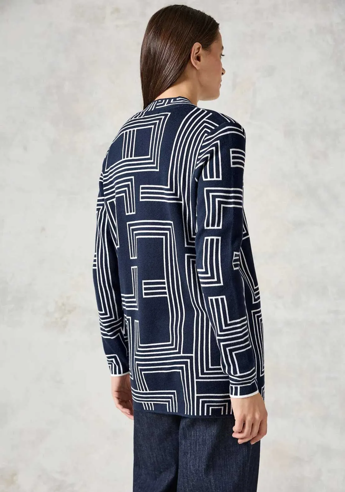 Cecil Geometric Print Open Front Cardigan, Navy