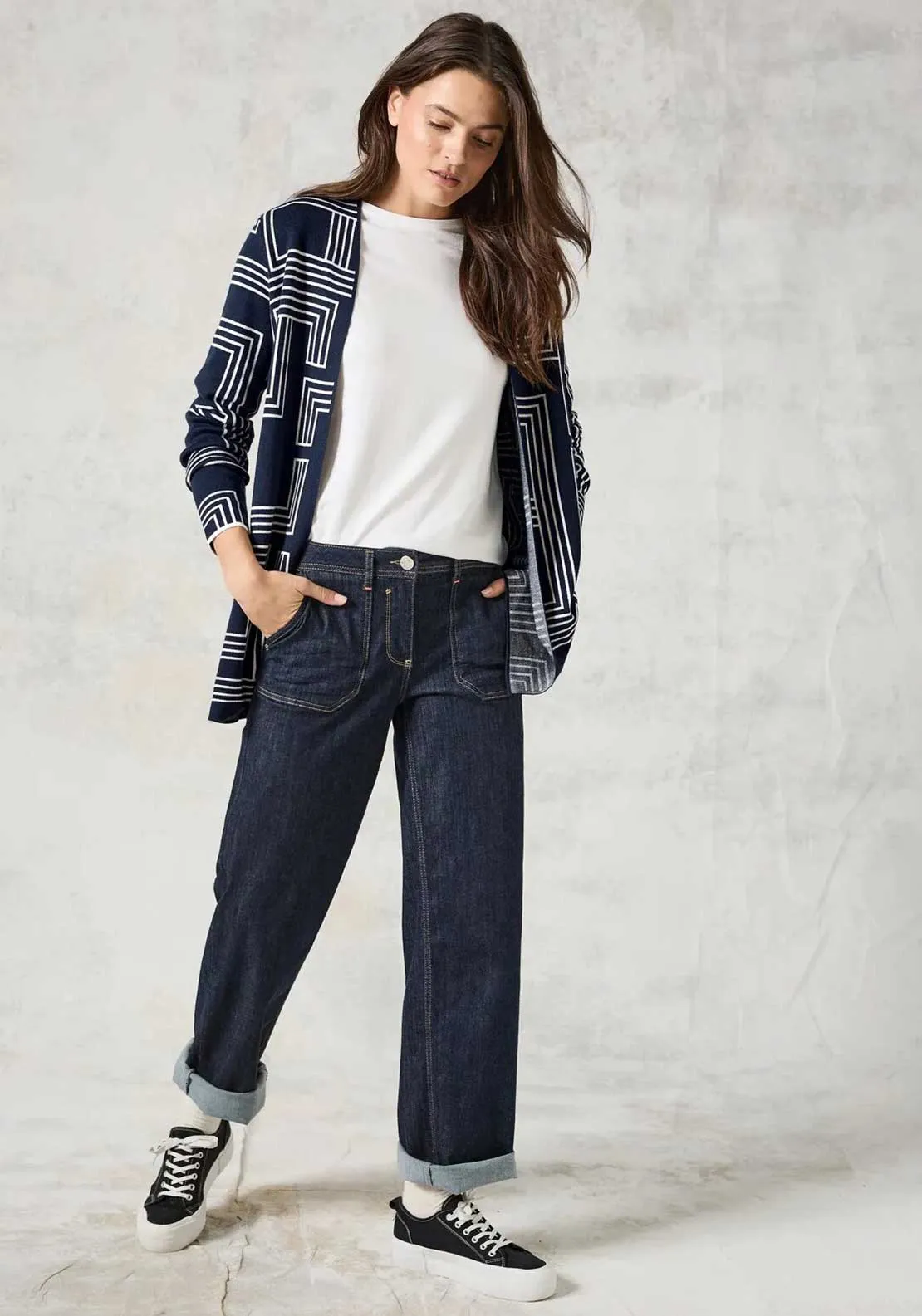 Cecil Geometric Print Open Front Cardigan, Navy