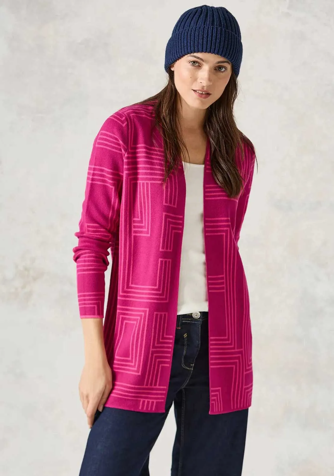 Cecil Geometric Print Open Front Cardigan, Pink