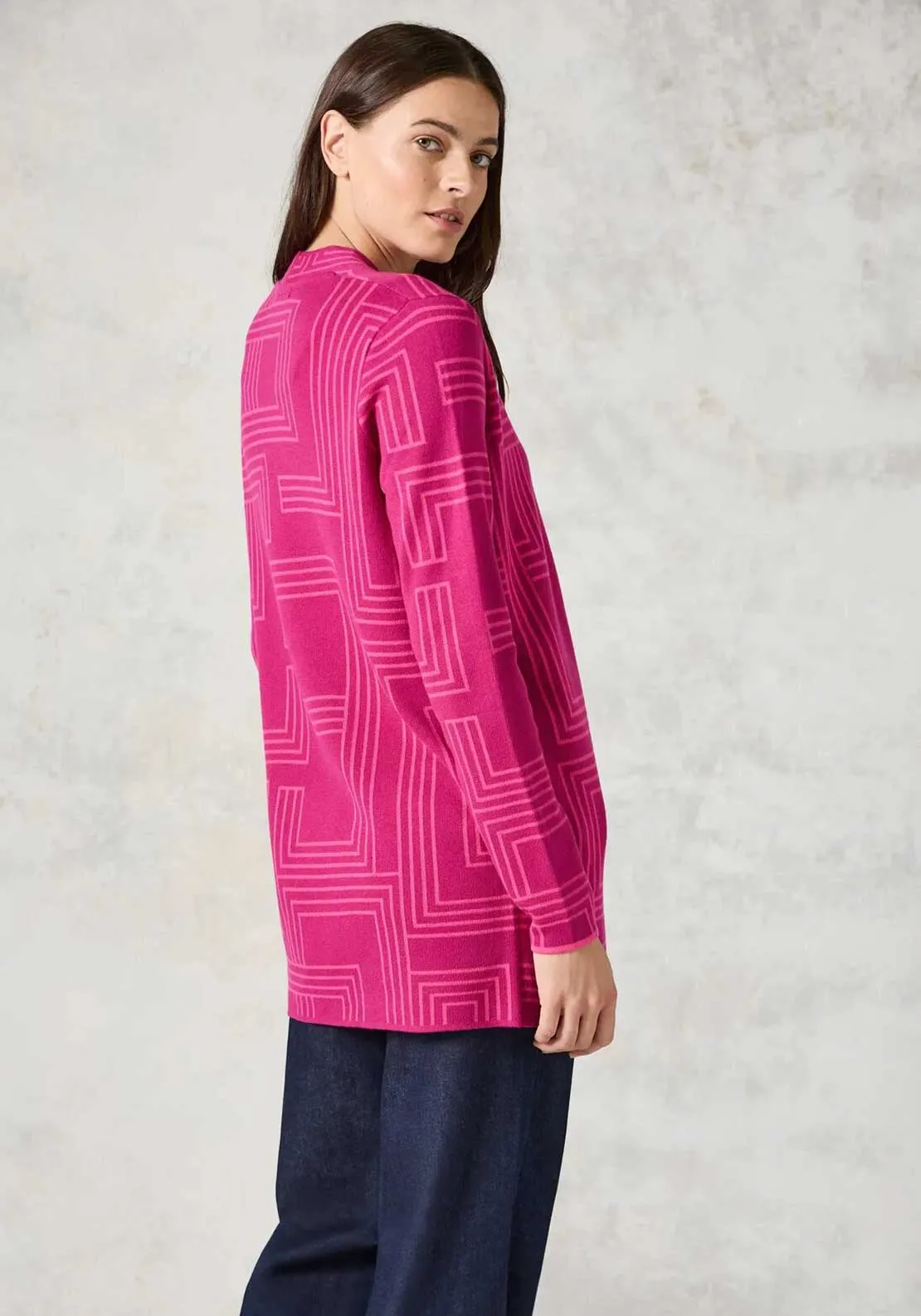 Cecil Geometric Print Open Front Cardigan, Pink