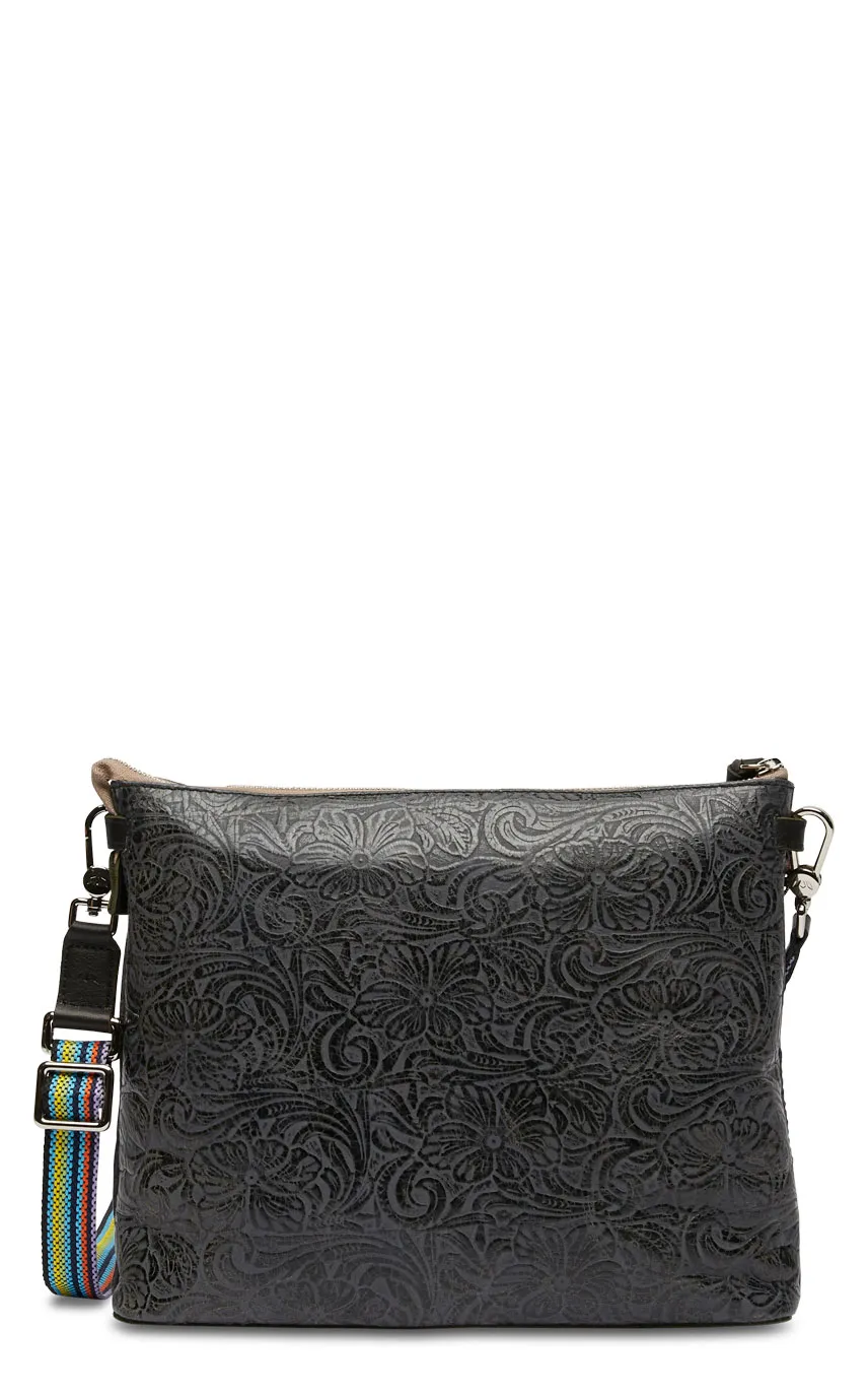 Consuela Steely Charcoal Floral Tooled Leather Downtown Crossbody Bag