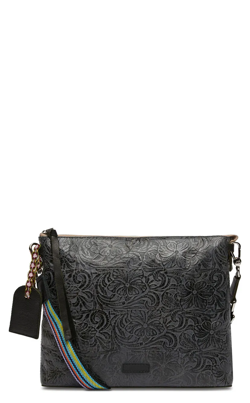 Consuela Steely Charcoal Floral Tooled Leather Downtown Crossbody Bag