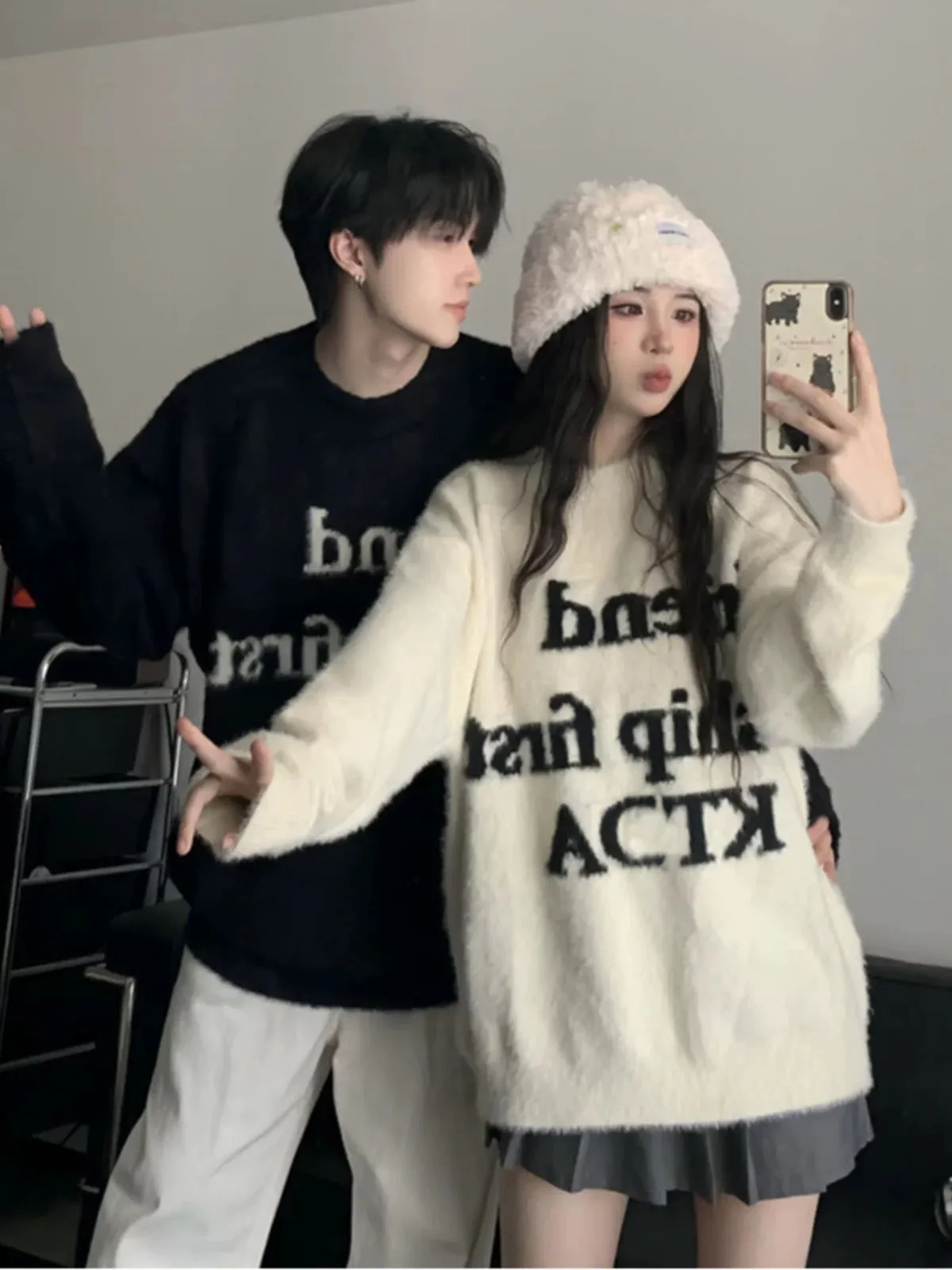 Couple wear autumn and winter 2024 new ins super hot sweater for men and women Korean version loose French sweater jacket trendy