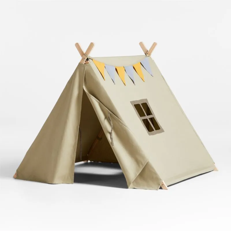 Crate&Barrel Khaki Green Collapsible Kids Canvas Play Tent