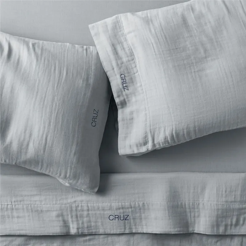 Crate&Barrel Supersoft Kids Mist Blue Organic Cotton Gauze Full Sheet Set