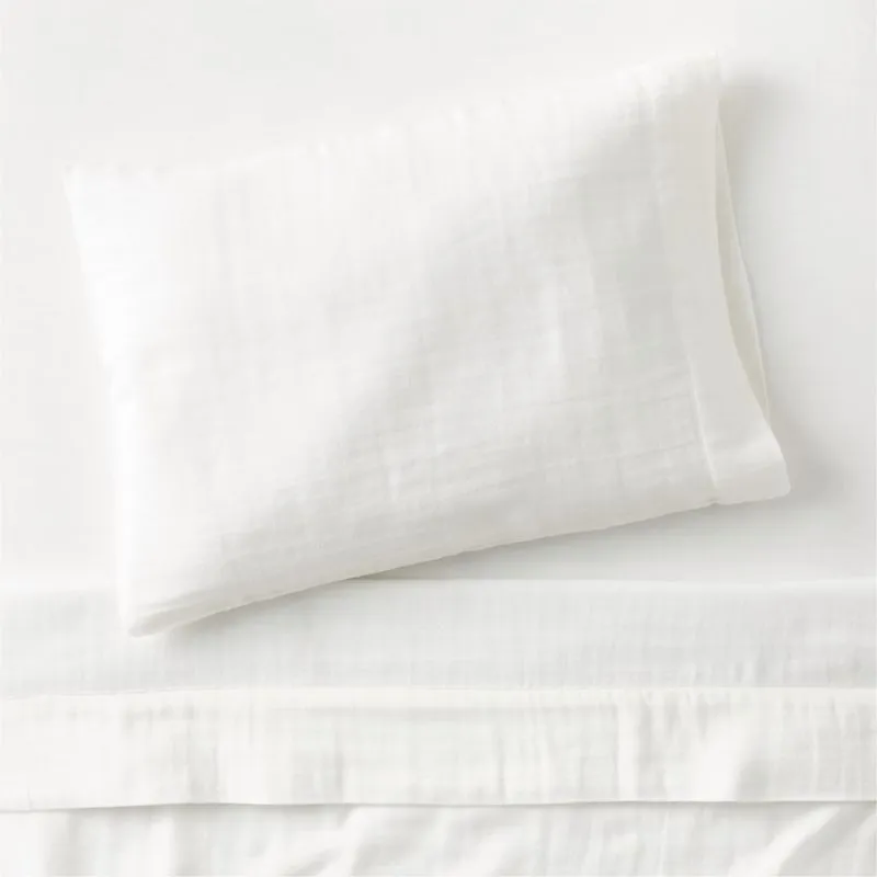 Crate&Barrel Supersoft Pampas Ivory Organic Cotton Gauze Toddler Sheet Set