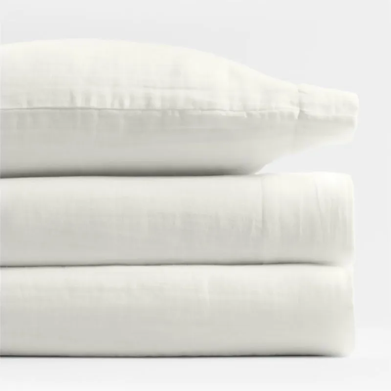 Crate&Barrel Supersoft Pampas Ivory Organic Cotton Gauze Toddler Sheet Set