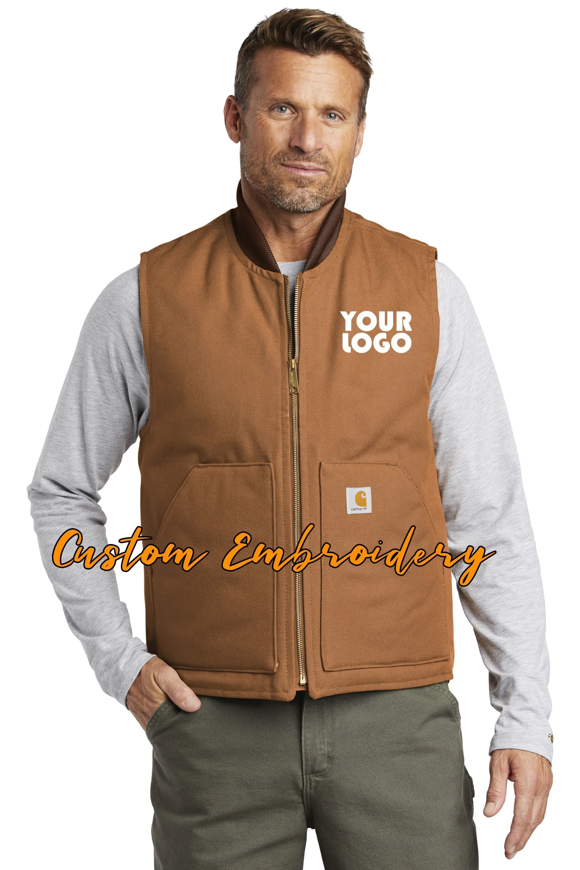 Custom Embroidered Carhartt Duck Vest - Includes 4in x 4in Embroidery - No Setup - Personalize your Carhartt Duck Vest with your