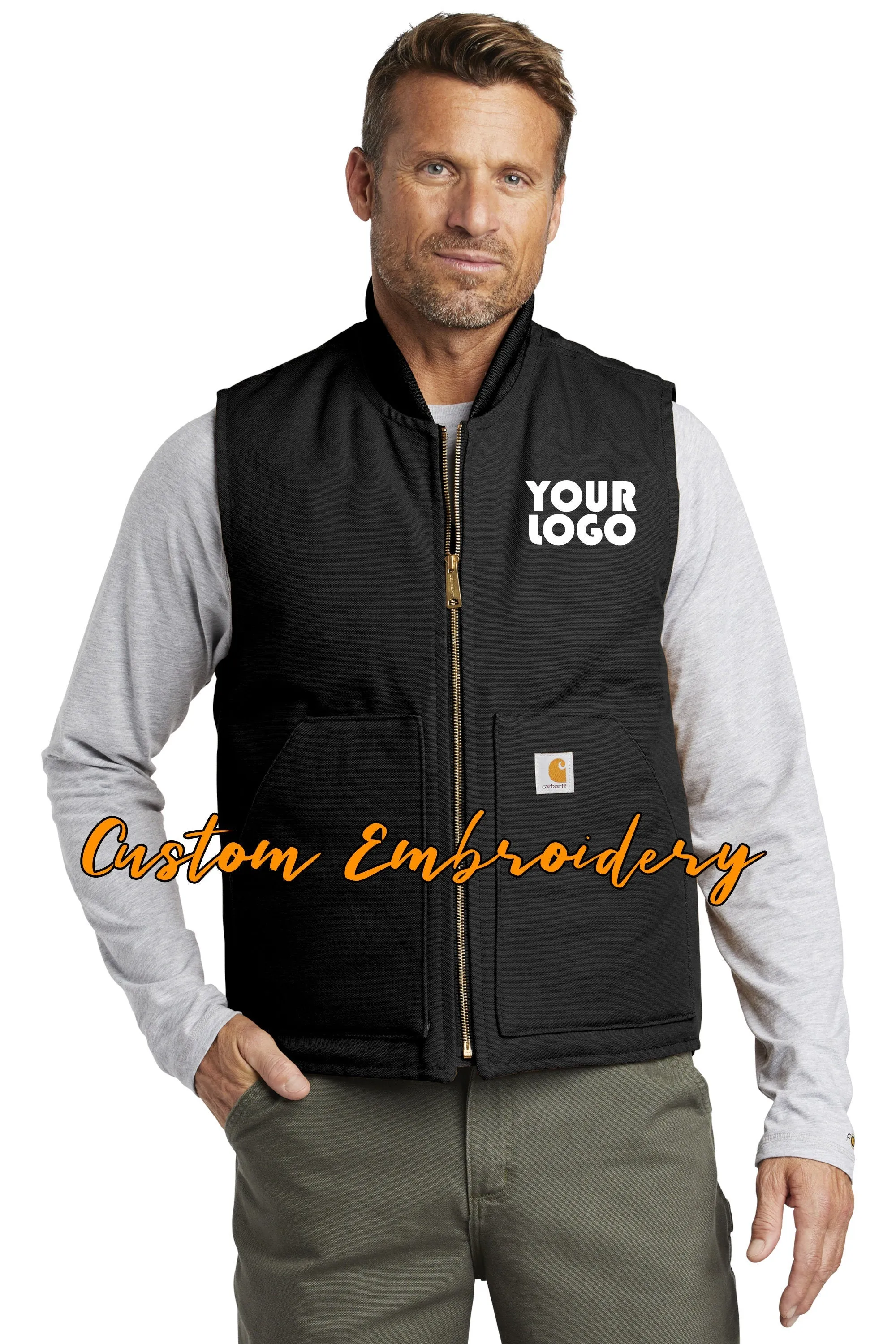 Custom Embroidered Carhartt Duck Vest - Includes 4in x 4in Embroidery - No Setup - Personalize your Carhartt Duck Vest with your