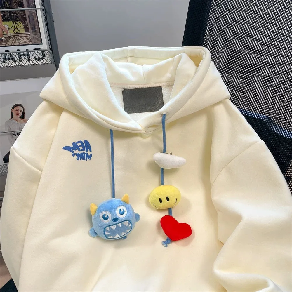 Cute art student cute three-dimensional cartoon doll sweater men and women spring and autumn age-reducing stylish small hooded j