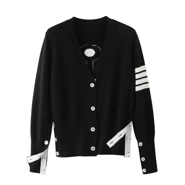 Early autumn new style t anchor knitted cardigan V-neck classic four-stripe three-color webbing navy style same style for men an