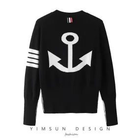 Early autumn new style t anchor knitted cardigan V-neck classic four-stripe three-color webbing navy style same style for men an