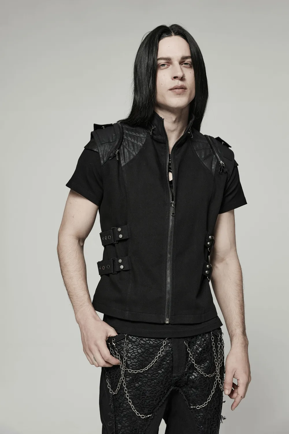 Edgy Black Buckle-Up Gothic Vest for Punk Style