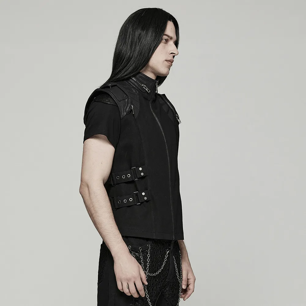 Edgy Black Buckle-Up Gothic Vest for Punk Style